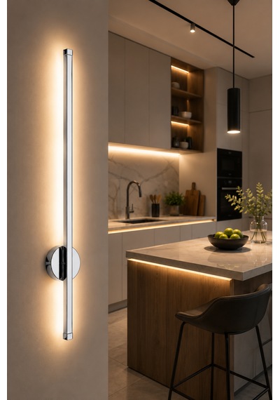 Dekoratif 20w İç Mekan Krom Kasa 3 Renkli Işık Elektrikli 80 Cm Duvar Aplik