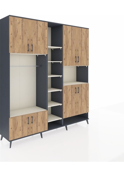 Hyperion Dolap 18 Raflı 8 Kapaklı Tek Askılı 220x44x243 Antrasit-çam/aytaşı Çok Renkli Hyperion Dolap 18 Raflı 8 Kapaklı Tek Askılı 220x44x243 Antrasit-çam/aytaşı Çok Renkli