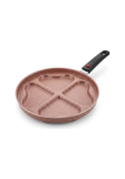 Redio Romantik 24 Cm Kalpli Pankek Ve Omlet Tavası - 4 Gözlü, Çıkarılabilir Saplı Yanmaz Yapışmaz Bölmeli Tava Pembe