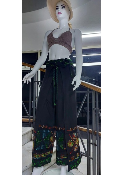 Eren Style Otantik Nakış İşlemeli Harem Şalvar Bulmaca Pantolon 103 Cm -8719 Siyah