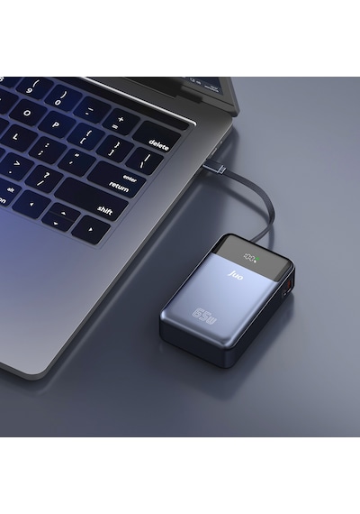 Juo JLP265 20000 Mah 65w Led Ekranlı Usb-a + Type-c Kablolu Taşınabilir Hızlı Şarj Cihazı Powerbank Gri