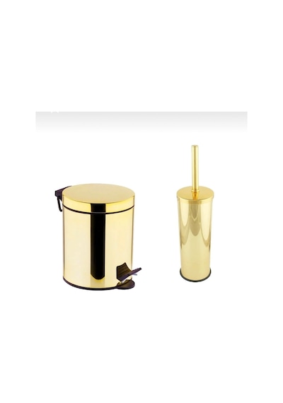 İsaoğlu Yapı Gold Çöp Kovası Gold Fırça Set Banyo Aksesuar Gold Pedallı Kova Premium Gold