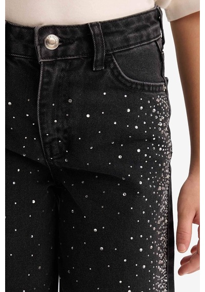 Defacto Yılbaşı Temalı Düz Paça Taşlı Jean Pantolon Kız Çocuk G6494a825wnbk27 Siyah-bk27