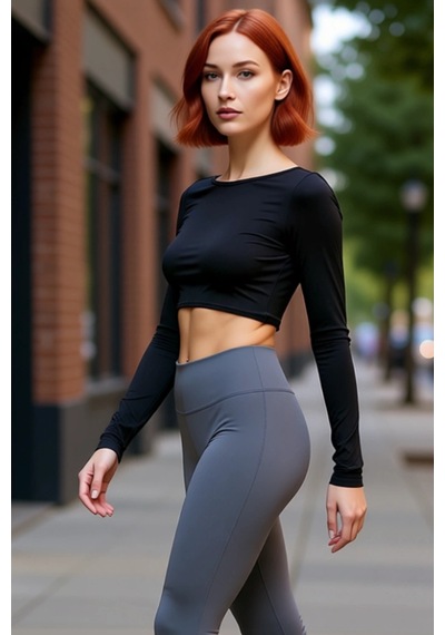Ersefa Moda Bisiklet Yaka Örme Fit Düz Desen Sportswear Crop Uzun Kol Bl siyah