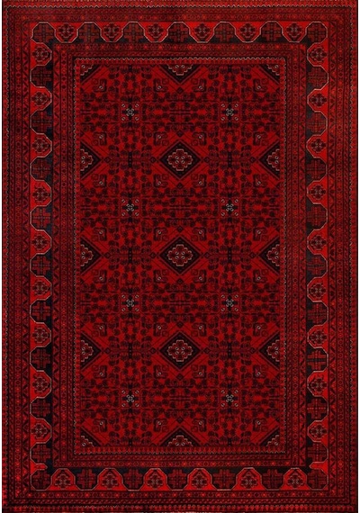 Çam Halı Anatolia 32-077 Etnik Afgan Halısı Desenli Dokuma Tabanlı Yıkanabilir Şönil Salon Ve Oda Halısı Krem - Kırmızı