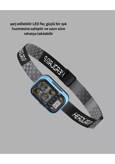 Home Üç Renkli Led Kafa Feneri 53 Mod Güç Göstergeli Type C Şarjlı