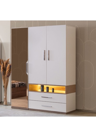 Milano Genç Odası - 3 Kapaklı Aynalı Dolap, Karyola, Komodin, Çalışma Masası, Kitaplık Beyaz Milano Genç Odası - 3 Kapaklı Aynalı Dolap, Karyola, Komodin, Çalışma Masası, Kitaplık Beyaz
