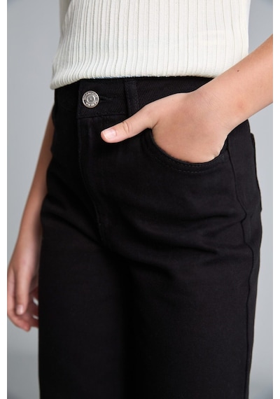 Defacto Wide Leg Düz Paça Cepli Gabardin Pantolon Kız Çocuk H9668a826aubk27 Siyah-bk27