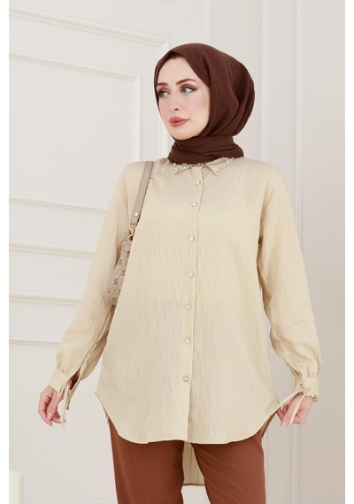 Sevitli Taş Detaylı Hilal Tunik-bej-4955 Bej