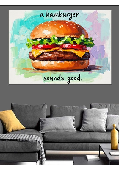 Suluboya Hamburger Yemek Sanatı Dekoratif Kanvas - Mdf Ahşap Tablo