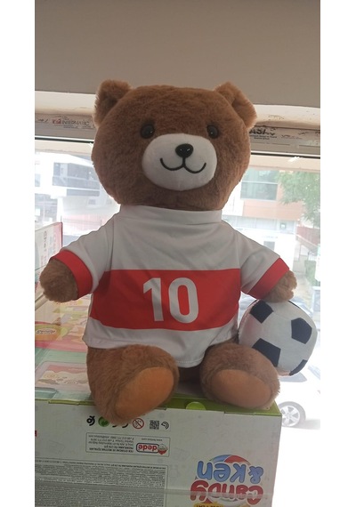 Oyuncak Peluş Kırmızı Beyaz Formalı Futbolcu Ayıcık 45 Cm