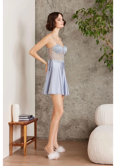 Pierre Cardin Saten Gecelik Sabahlık Pijama Takım Şort Takım 6'lı Gelin Çeyiz Seti Mist 6005 001