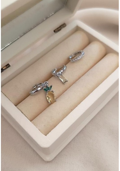 Küpe 3lü Set Kararmaz Çelik 316l Yonca Model Rose Gold Küpe Diğer