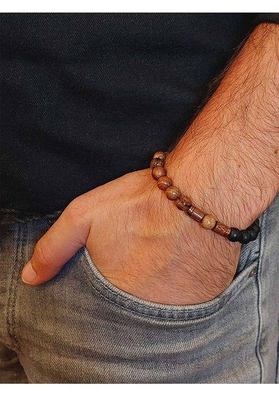 Kör Diken Ağacı & Oniks Taşı 8mm Unisex Tasarım Bileklik Hawaii M Çok Renkli