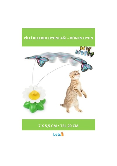 Hareketli Kelebek Pilli Kedi Oyuncağı 20 Cm