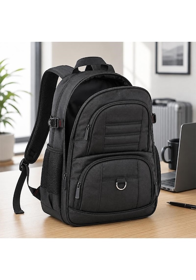 Unisex Siyah 5 Cepli Suya Dayanıklı Sırt Çantası Seyahat Outdoor Ve Günlük Kullanım