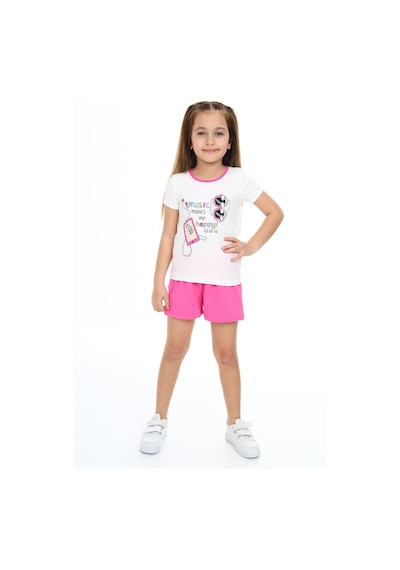 Toontoy Kids Toontoy Kız Çocuk Mucıs Makes Me Happy Baskılı Şortlu Takım Fuşya