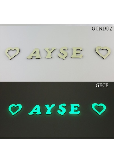 Fosforlu 4 Harf + 2 Yıldız Veya Kalp