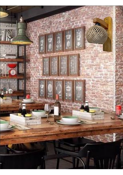 Ahşap Aplik Duvar Lambası Mutfak Koridor Cafe Otel Restoran Ahşap