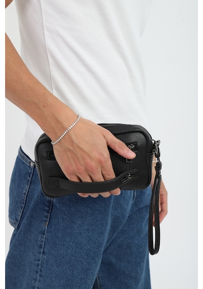 Erkek Siyah Lüks El Ve Bileklik Kemerli Portföy El Çantası Siyah