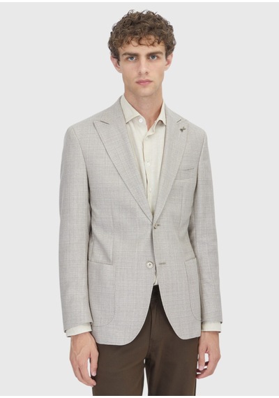 Ramsey Bej Desenli Zeroweight Slim Fit İpek Karışımlı Ceket