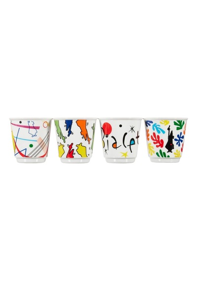 4'lü Moka Kahve Bardak Seti - Kulpsuz Kahve Shot Bardağı - Bicchierini - Karma Renk - Arte Desen Serisi - Porselen Çok Renkli