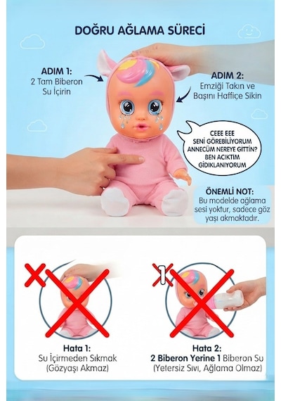 Konuşan Ve Gözyaşı Döken Kolları Ve Kafası Et Bebek Peluş Tulumlu 28 Cm Ağlayan Oyuncak Bebek Pembe