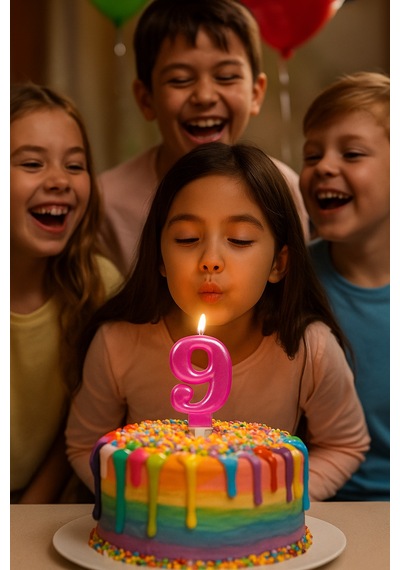 Mum Fuşya Pembe Işıltılı 9 Yaş Mumu Koyu Pembe 8cm Büyük Doğum Günü Mumu 9+