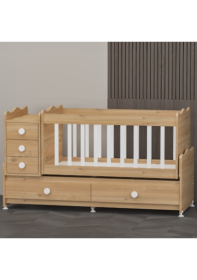 Garaj Home Melina 5 Çekmeceli Büyüyen Mdf Çıtalı Beşik - Meşe Beyaz Garaj Home Melina 5 Çekmeceli Büyüyen Mdf Çıtalı Beşik - Meşe Beyaz