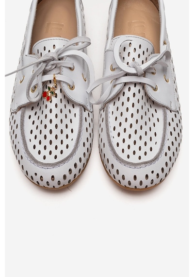 Luvishoes Stevo Beyaz Cilt Hakiki Deri Delikli Bağcıklı Kadın Loafer Ayakkabı