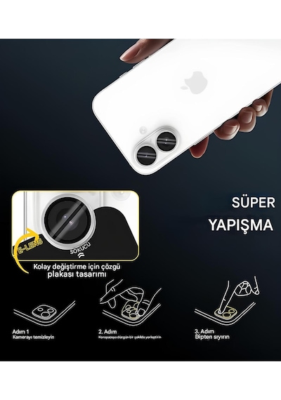 İphone 16 / 16 Plus Uyumlu Safir Lens Çizilmez Dayanıklı Kamera Koruyucu