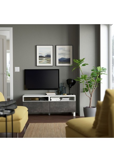 Tv Sehpası, Beyaz-koyu Gri, 120x42x48 Cm, Kallvıken, Çıt Çıt Raylı Gri Tv Sehpası, Beyaz-koyu Gri, 120x42x48 Cm, Kallvıken, Çıt Çıt Raylı Gri