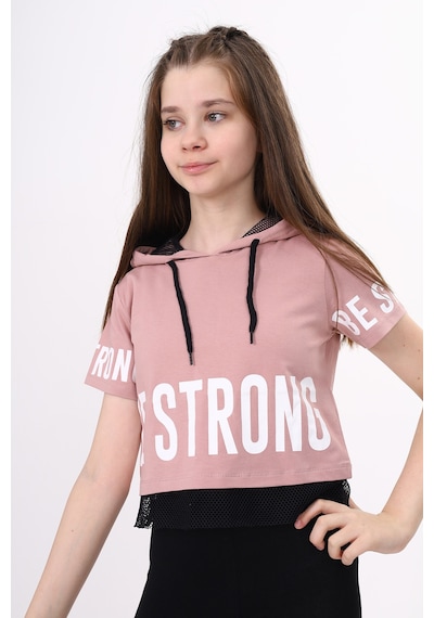 Toontoy Kids Toontoy Kız Çocuk Be Strong Baskılı Kapüşonlu Tişört Gülkurusu