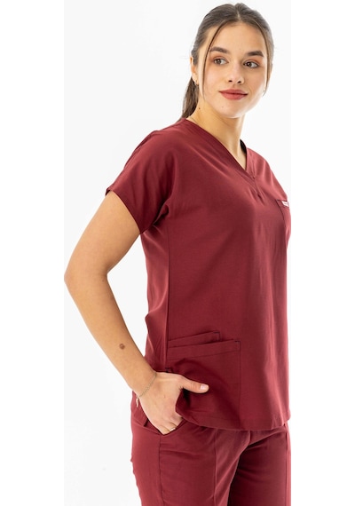Terikoton Yarasa Kol Doktor Hemşire Forması Alt Üst Takım Bordo Tyrs0003 Bordo