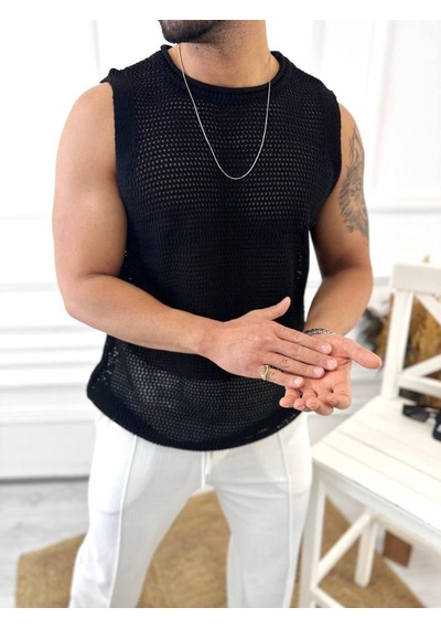 T-shirt Nefes Alabilen Terletmez Pamuklu Fileli Tişört Oversize Tshirt Sıfır Kol Tişört Siyah