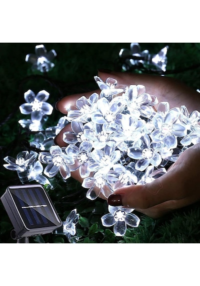 Çiçek Desenli Güneş Enerjili Bahçe Aydınlatma 50 Led Beyaz Işık