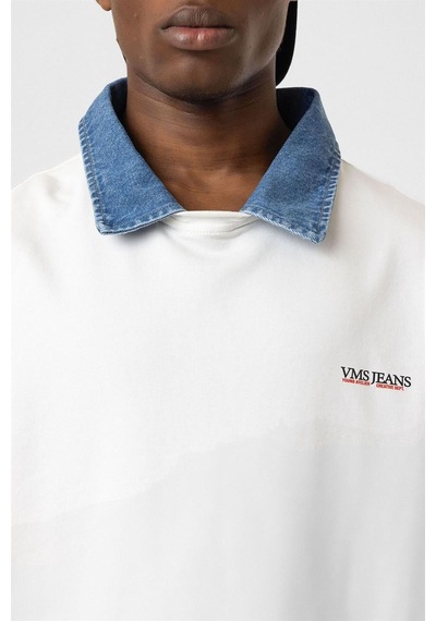 Polo Yaka Yazı Detaylı Oversize Tişört Ekru