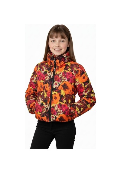 Veraura Lifestyle Kız Çocuk Turuncu Dik Yaka Çiçekli Şişme Mont