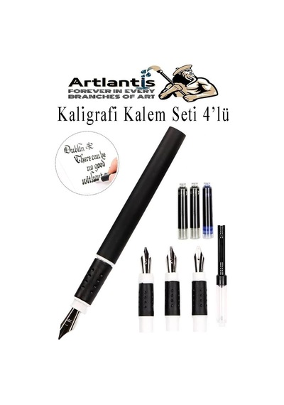 Kaligrafi Dolma Kalem Seti 4 Lü 1 Paket Mavi Ve Siyah Yedek Mürekkep Hat Yazma Tasarım Sanat Kalemi Hattat