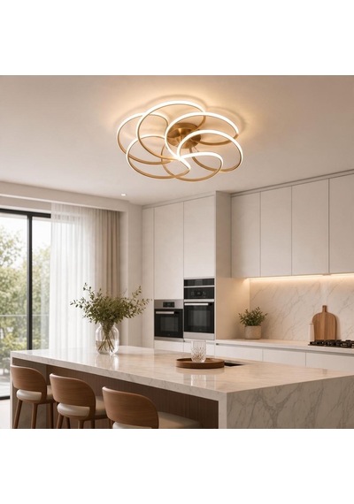 3 Renk Uzaktan Kumandalı Samyeli Model Led Avize Altın