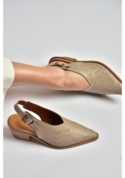 Fox Shoes Y654300403 Vizon Hakiki Deri Kalın Topuklu Kadın Ayakkabı