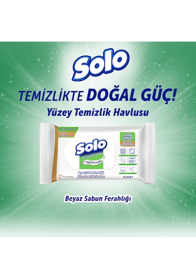 Solo Doğal Güç Beyaz Sabun Ferahlığı Seyahat Boy Yüzey Temizlik Havlusu 12'li 180 Yaprak