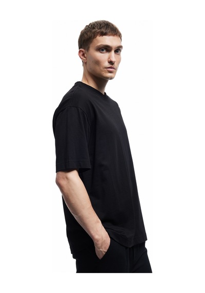 Koton Kısa Kollu Bisiklet Yaka Pamuklu Basic Oversize Tişört Siyah 6wam10087hk Siyah