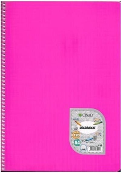 Çınar Spiralli Defter Plastik Kapak 120 Yp A4 Çizgili Pembe