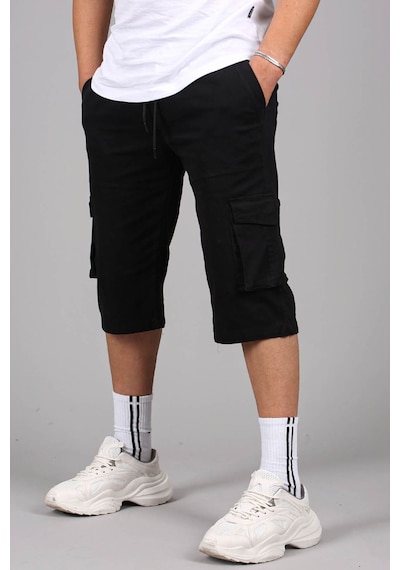 Madmext Siyah Gabardin Kargo Cep Erkek Kapri Şort 5754