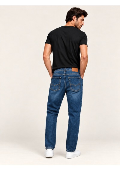 73509-73615 Erkek Straıght Fıt Mıd Rıse Denım Pantolon 73509-73615 Dark Blue Black