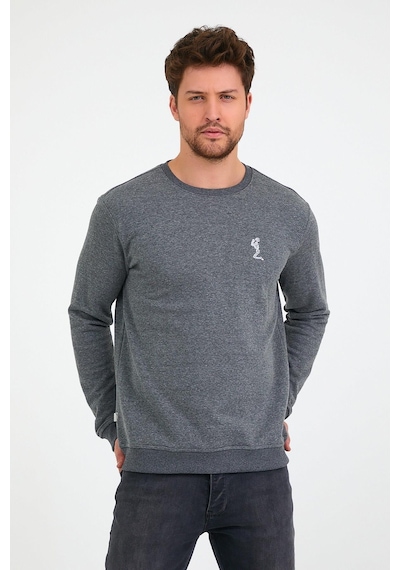 Polostate Erkek İskelet Nakışlı 3 İplik Bisiklet Yaka Sweatshirt Antrasit