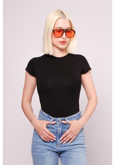 Siyah Bisiklet Yaka Basic Kadın T-shirt Mg2479 Siyah