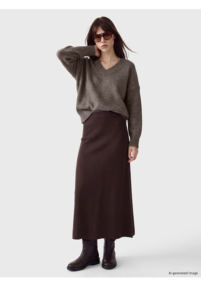 Lcw Vision Kahverengi V Yaka Oversize Kadın Triko Kazak