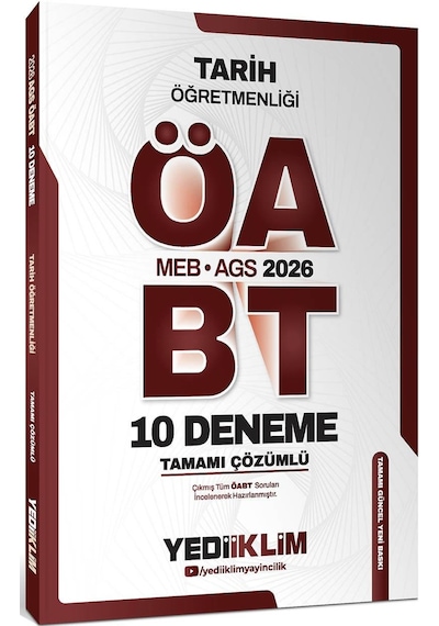 Yediiklim Yayınları 2026 Meb Ags Öabt Tarih Öğretmenliği Tamamı Çözümlü 10 Deneme Sınavı